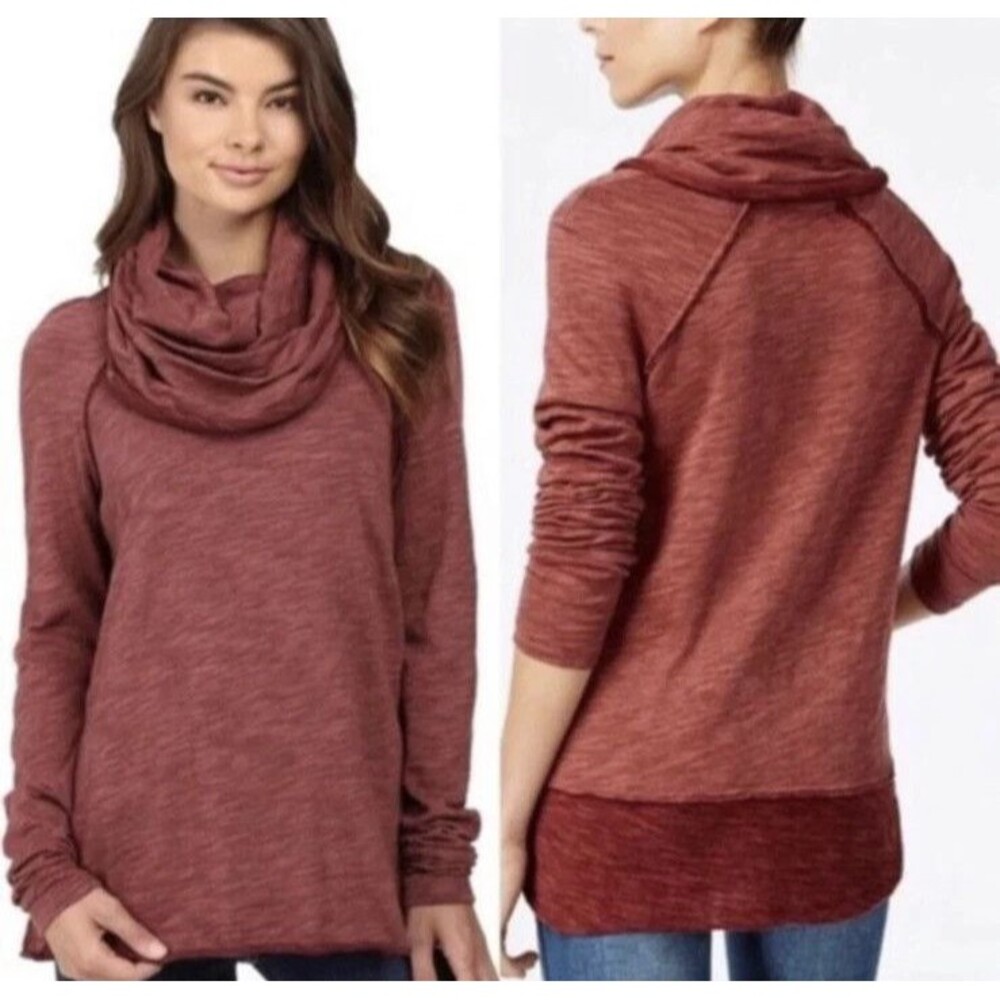 Free People Beach Med sweatshirt Cocoon Cowl Neck Pullover tunic top burgundy